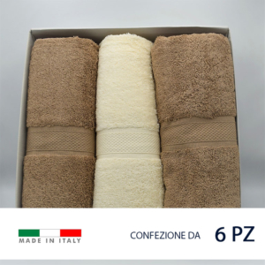 Set di asciugamani prodotti in Italia, di altissima qualità e 100% in cotone.