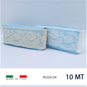 Pizzo Valencienne 100% in puro cotone. Altezza 6,5 cm. Prezzo riferito alla confezione da 10 metri. Prodotto 100% made in Italy.